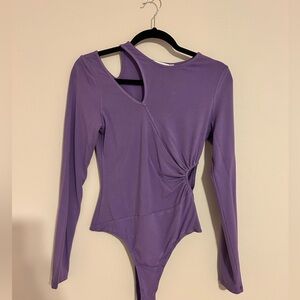 ASTR the label purple cutout bodysuit thong closure